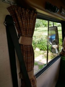 Curtains at the front of the motorhome